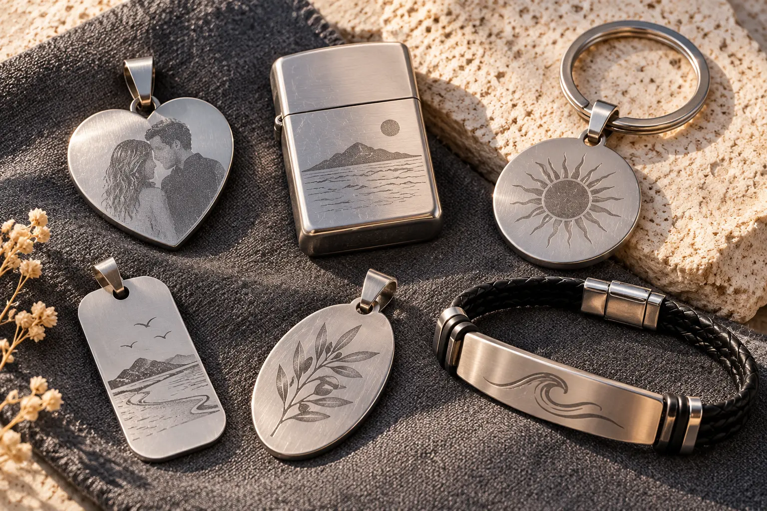 Ejemplos ilustrativos de regalos grabados en acero inoxidable